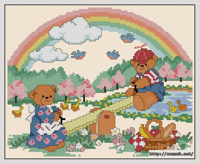 Download embroidery patterns by cross-stitch  - Seesaw bears, author 