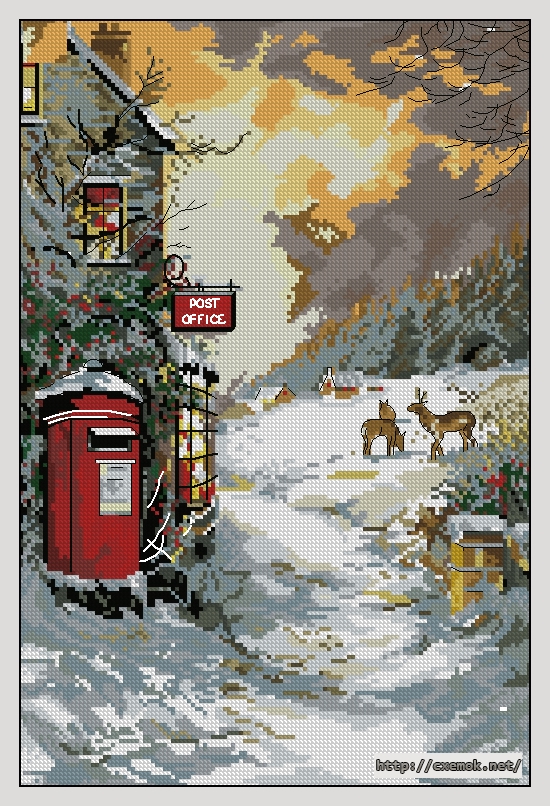 Download embroidery patterns by cross-stitch  - Christmas post, author 