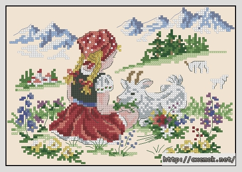 Download embroidery patterns by cross-stitch  - Красная шапочка с козочкой, author 