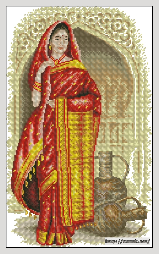 Скачать схему вышивки нитками Индийская красавица, автор 