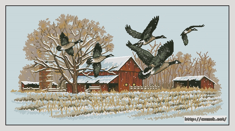 Скачать схемы вышивки нитками / крестом  - Winter geese, автор 