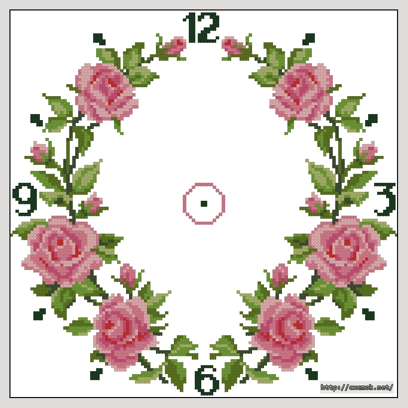 Скачать схему вышивки нитками Classical clock with rose, автор 