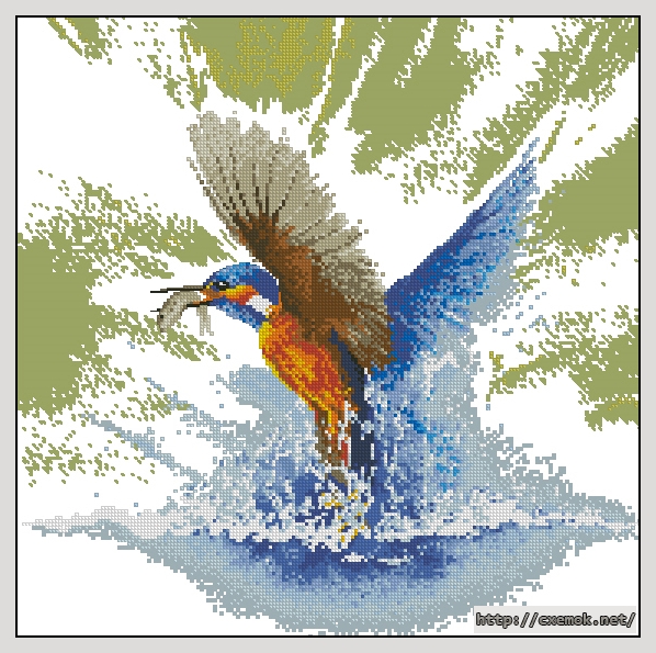 Скачать схемы вышивки нитками / крестом  - Kingfisher in flight, автор 