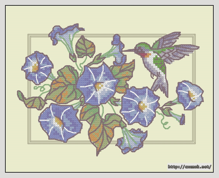 Download embroidery patterns by cross-stitch  - Hummingbird and morning glories, author 