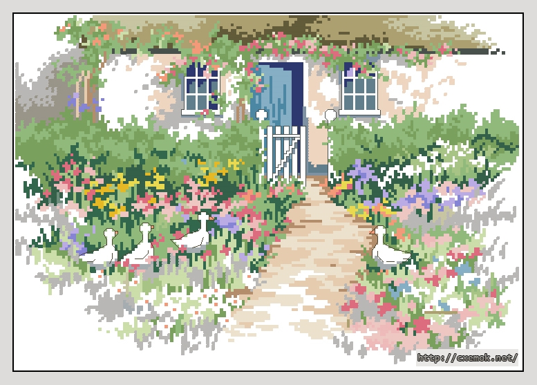 Download embroidery patterns by cross-stitch  - Cottage with geese, author 