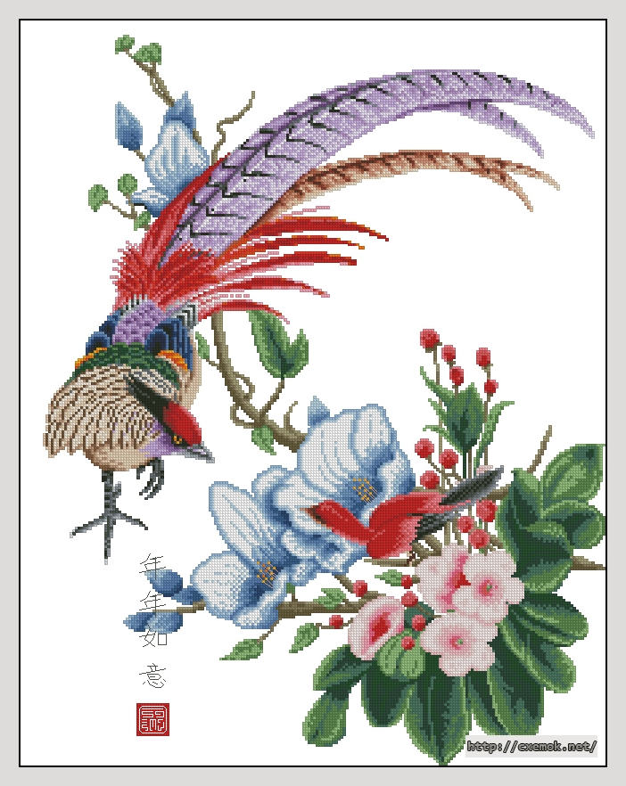 Скачать схемы вышивки нитками / крестом  - The plumage pheasant, автор 