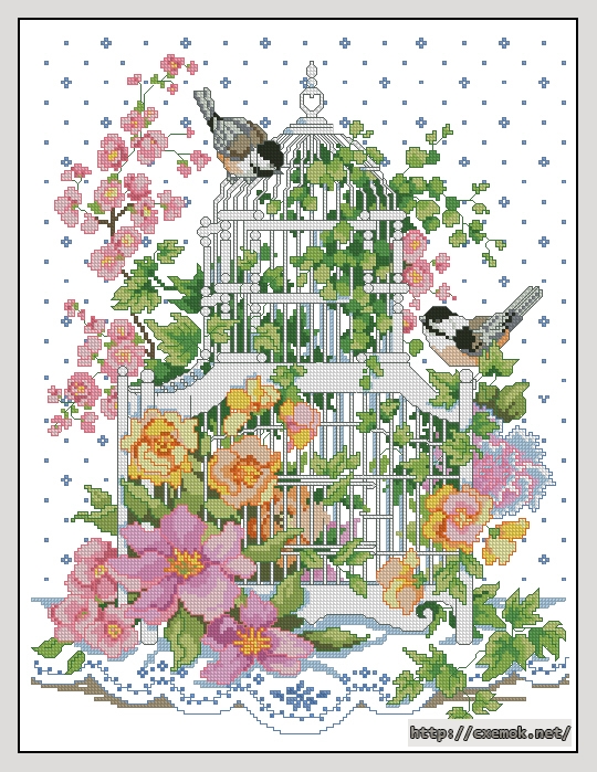 Download embroidery patterns by cross-stitch  - Blossoming birdcage, author 