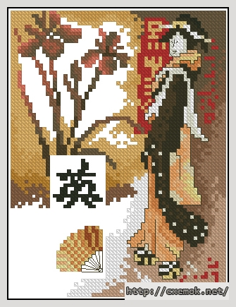 Download embroidery patterns by cross-stitch  - Geisha and flowers, author 
