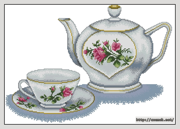 Download embroidery patterns by cross-stitch  - Tetera de flores(цветочная чайная пара), author 