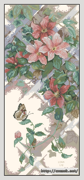 Download embroidery patterns by cross-stitch  - Butterfly and clematis , author 