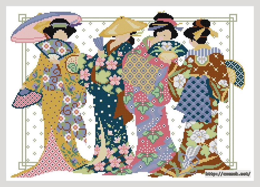 Download embroidery patterns by cross-stitch  - Oriental womens, author 