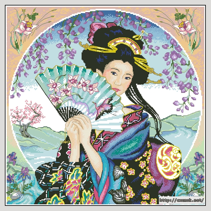 Скачать схемы вышивки нитками / крестом  - Enchanting geisha, автор 