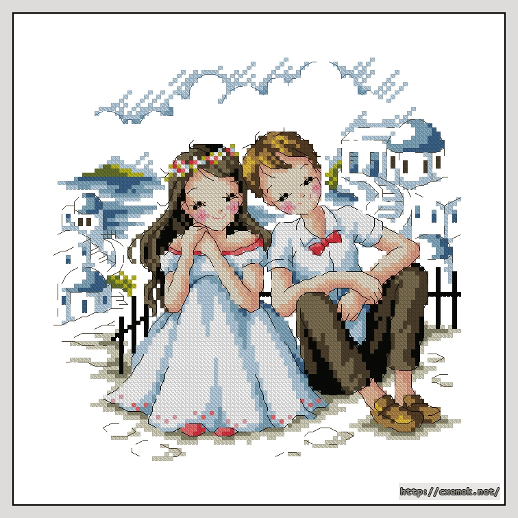 Download embroidery patterns by cross-stitch  - Lovers in santorini, author 