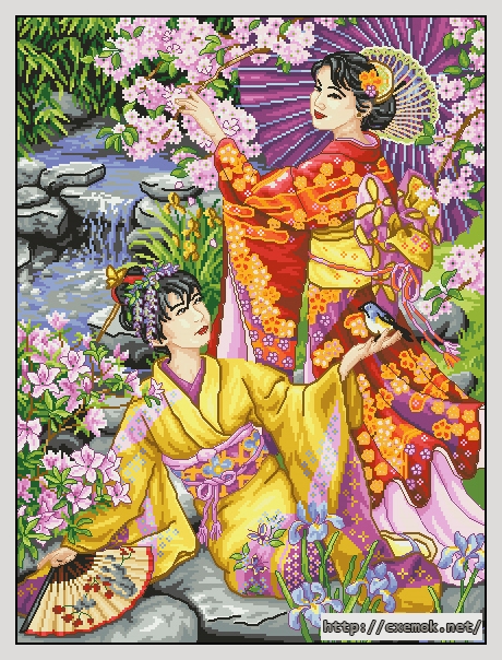 Download embroidery patterns by cross-stitch  - Geishas, author 