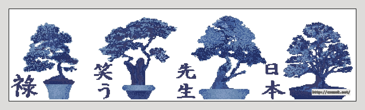 Download embroidery patterns by cross-stitch  - Blue bonsai