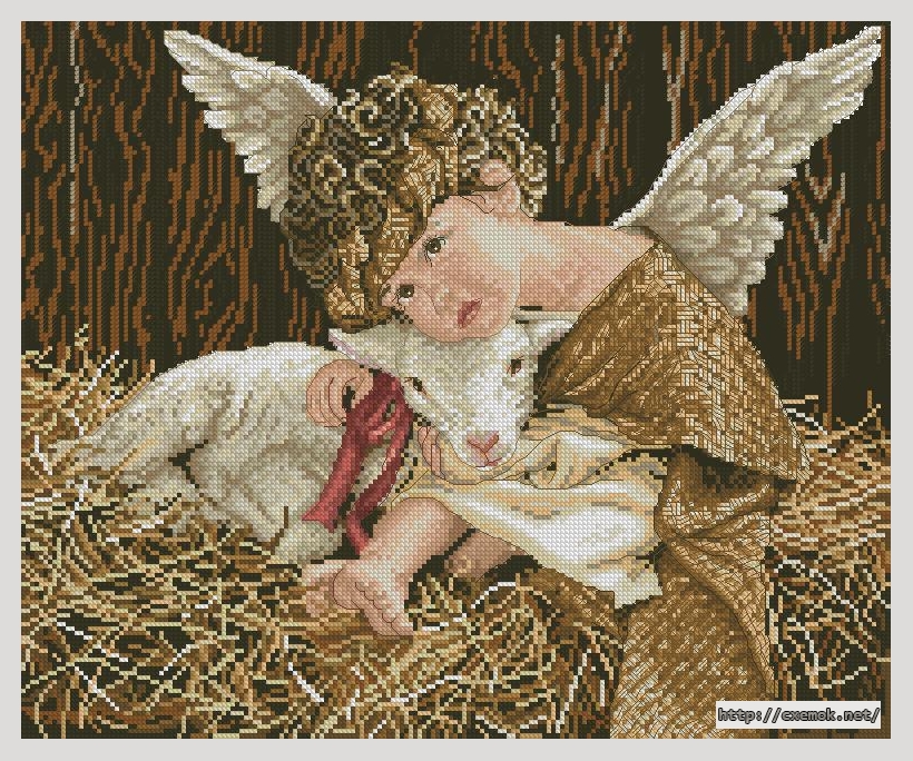 Скачать схемы вышивки нитками / крестом  - Angel with lamb, автор 