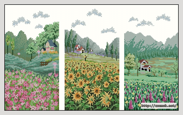 Download embroidery patterns by cross-stitch  - Village landscape