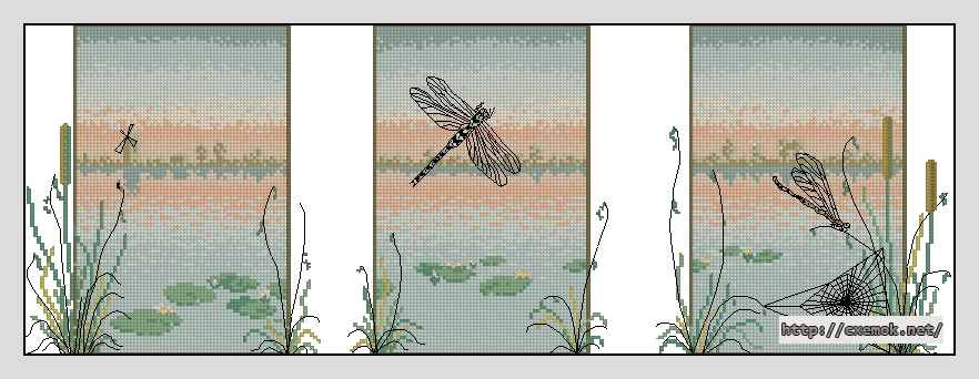 Download embroidery patterns by cross-stitch  - Dragonfly and waterlilies