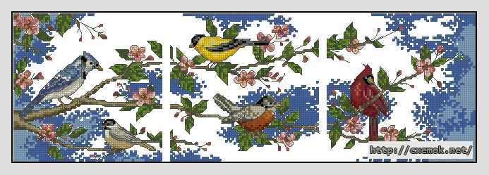 Скачать схемы вышивки нитками / крестом  - Birds and blossoms, автор 