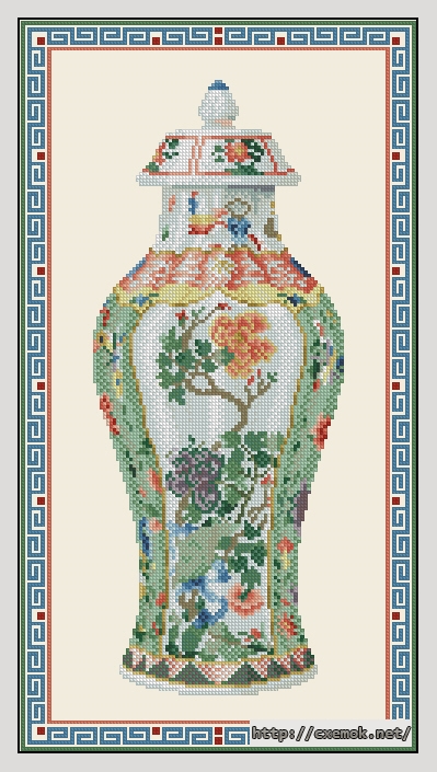 Схема вышивки крестом Японская картина Пейзаж Цветы и птица
