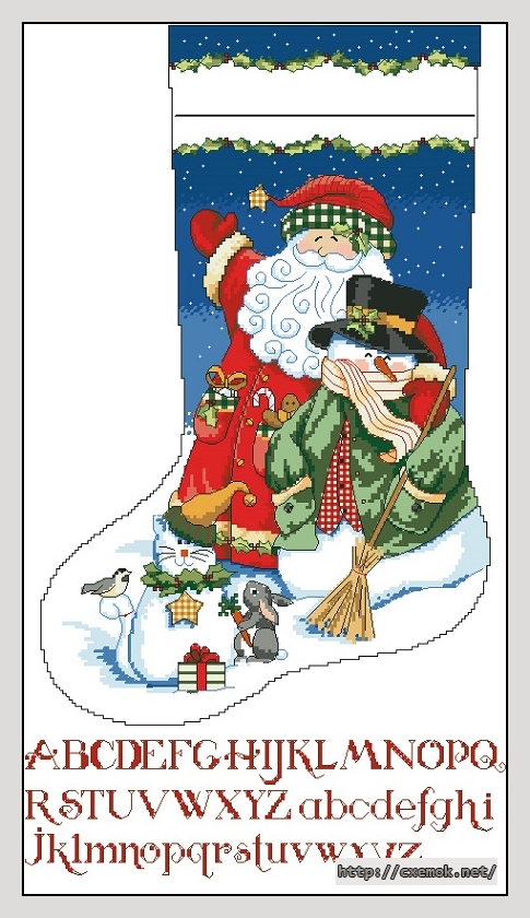 Скачать схему вышивки нитками Santa and Snowman , автор 
