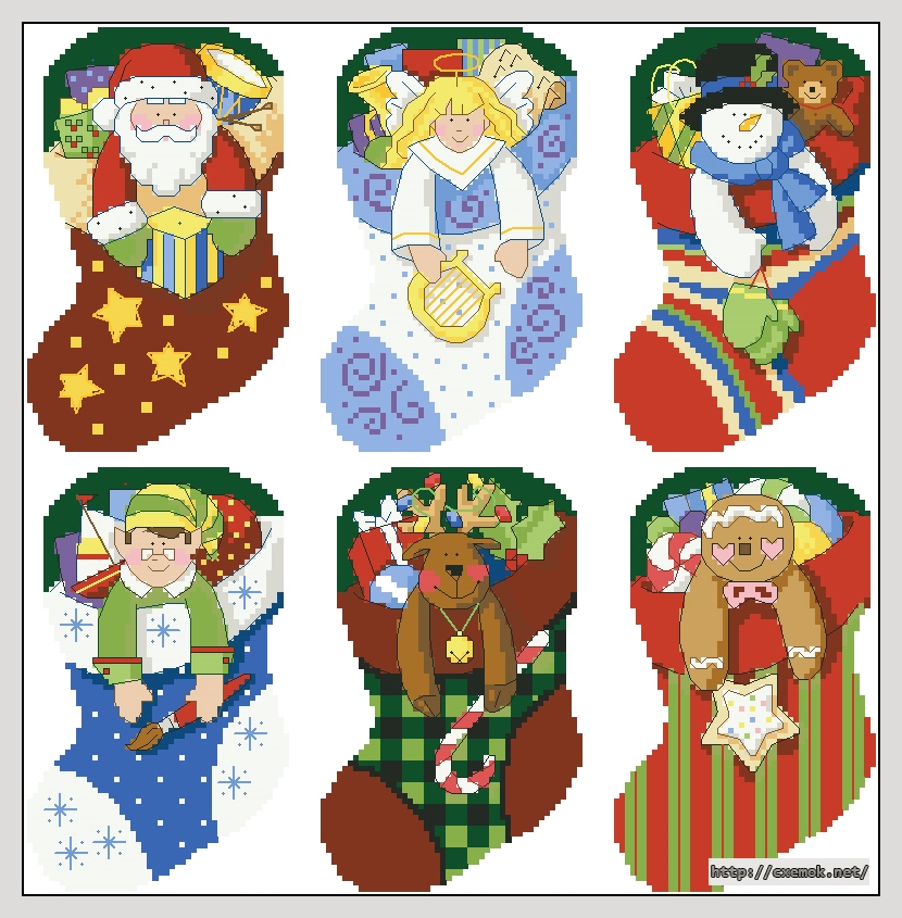 Скачать схему вышивки нитками Holiday stocking ornaments, автор 