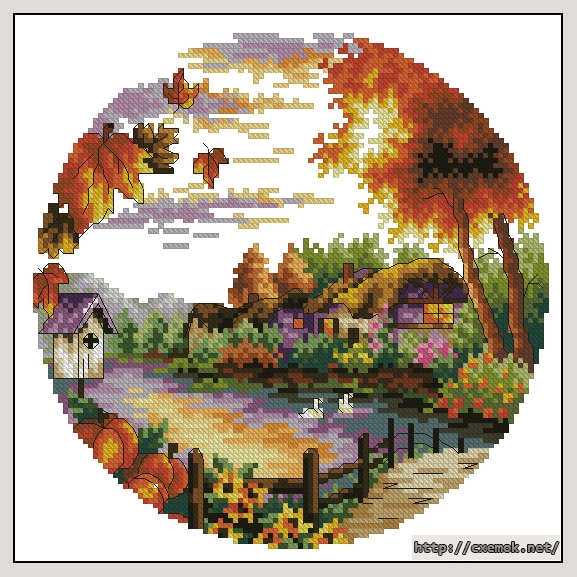 Download embroidery patterns by cross-stitch  - Autumn colored by leaves, author 