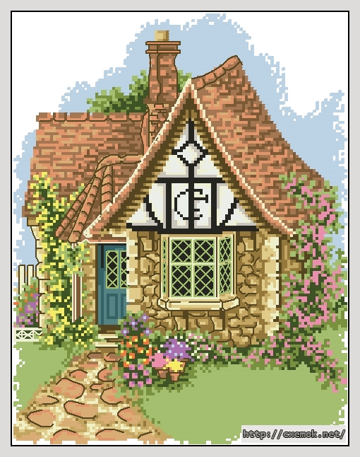 Download embroidery patterns by cross-stitch  - Flower pots cottage, author 