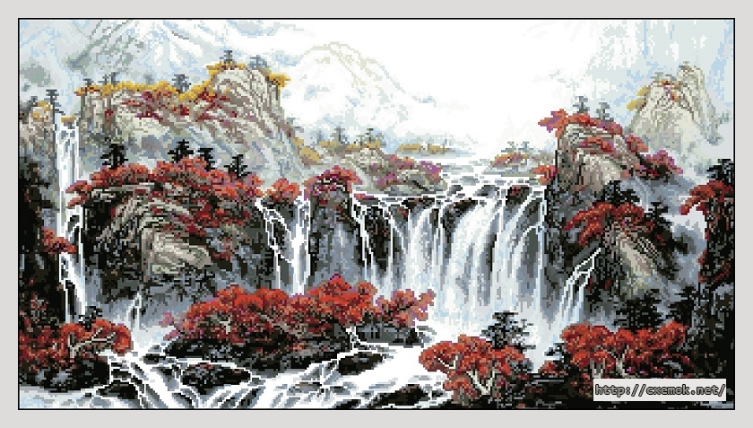 Скачать схемы вышивки нитками / крестом  - Китайская живопись-водопад