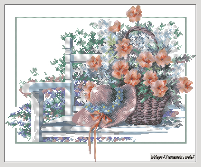 Download embroidery patterns by cross-stitch  - Bench with basket, author 