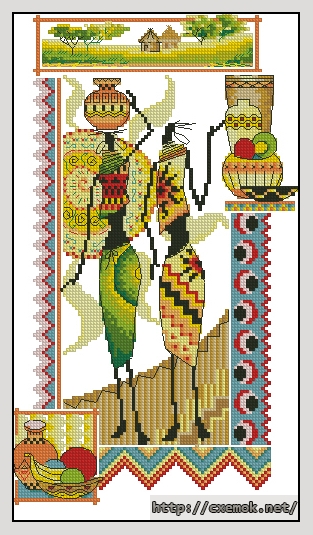 Скачать схемы вышивки нитками / крестом  - Африка.женщины и керамика, автор 
