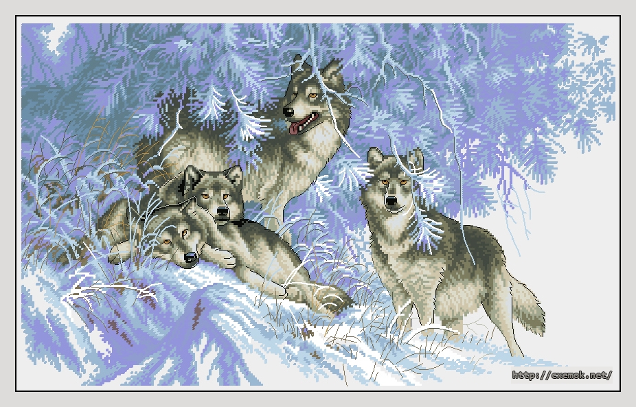 Завантажити схеми вишивки нитками / хрестом  - Wintertime wolves, автор 