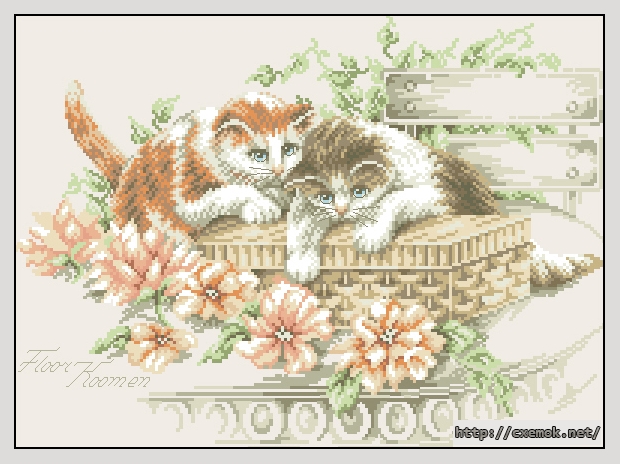 Скачать схемы вышивки нитками / крестом  - Cats on garden-table, автор 