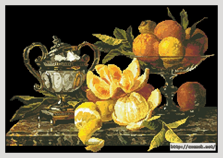 Download embroidery patterns by cross-stitch  - Still life of oranges and lemons