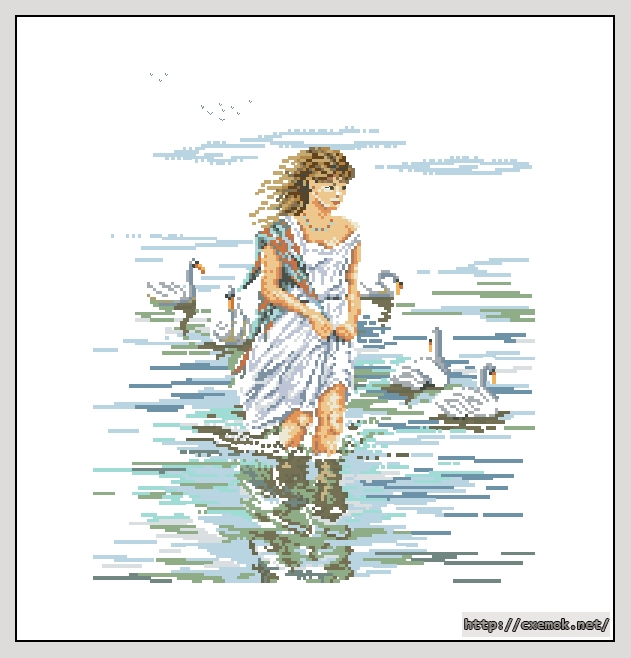 Скачать схемы вышивки нитками / крестом  - Girl and swans, автор 