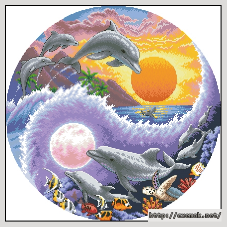 Скачать схемы вышивки нитками / крестом  - Sun and moon dolphins , автор 
