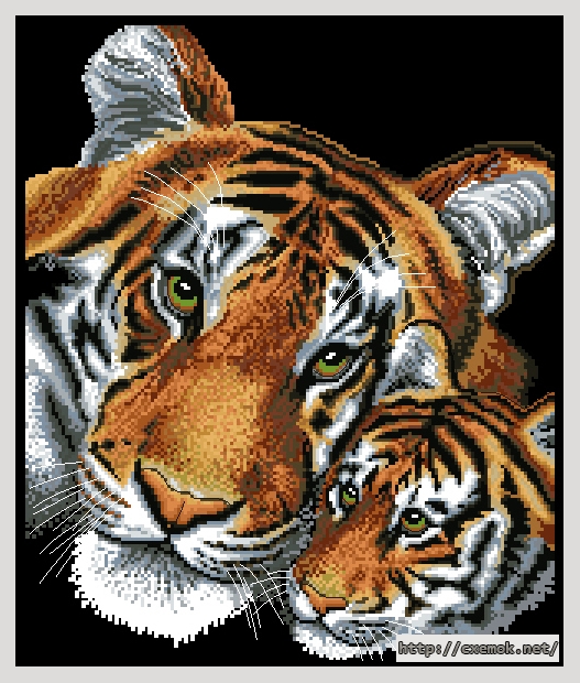 Скачать схему вышивки нитками Tiger and Cub, автор 