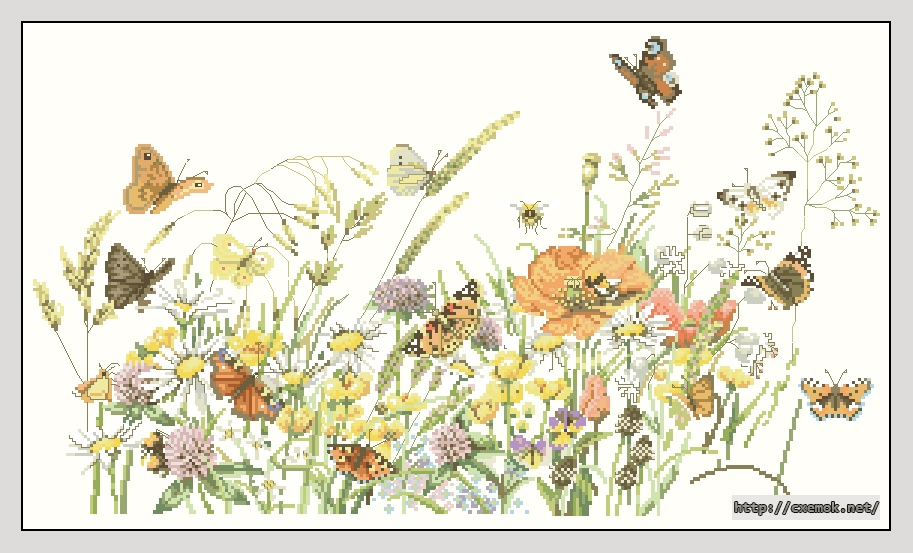 Скачать схемы вышивки нитками / крестом  - Flowers butterfly, автор 