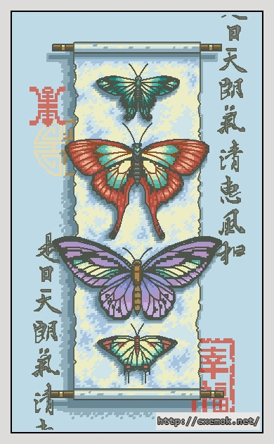 Скачать схемы вышивки нитками / крестом  - Butterfly scroll, автор 