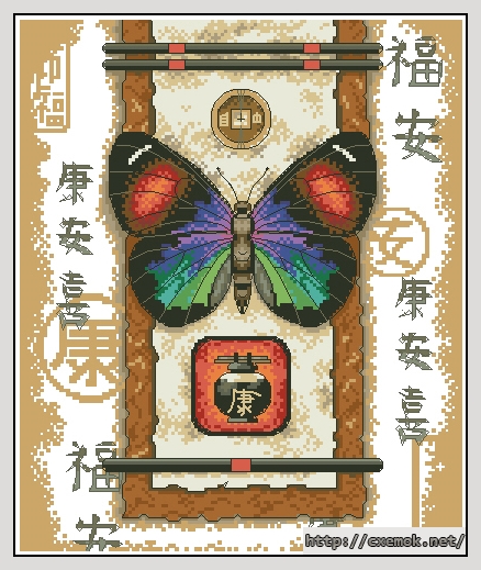 Скачать схемы вышивки нитками / крестом  - Oriental butterfly, автор 