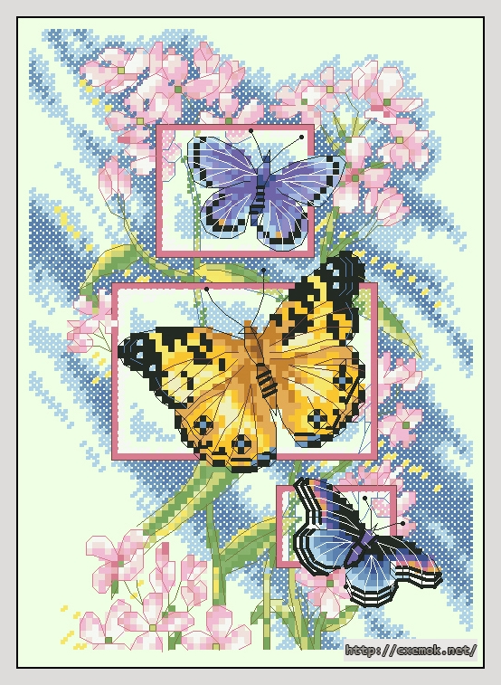 Скачать схемы вышивки нитками / крестом  - Blossoms and butterflies, автор 