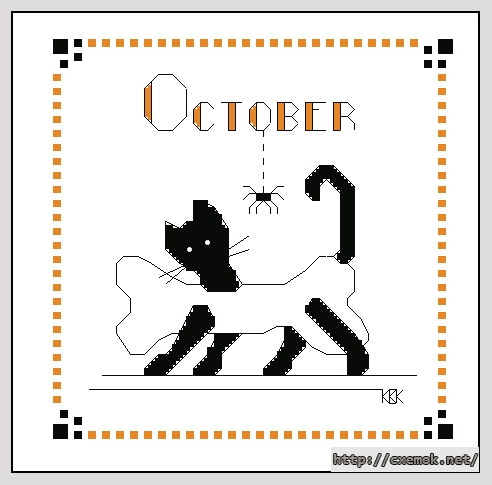 Скачать схемы вышивки нитками / крестом  - Black cat october, автор 