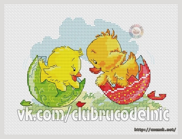 Download embroidery patterns by cross-stitch  - Пасхальный цыпленок и утенок