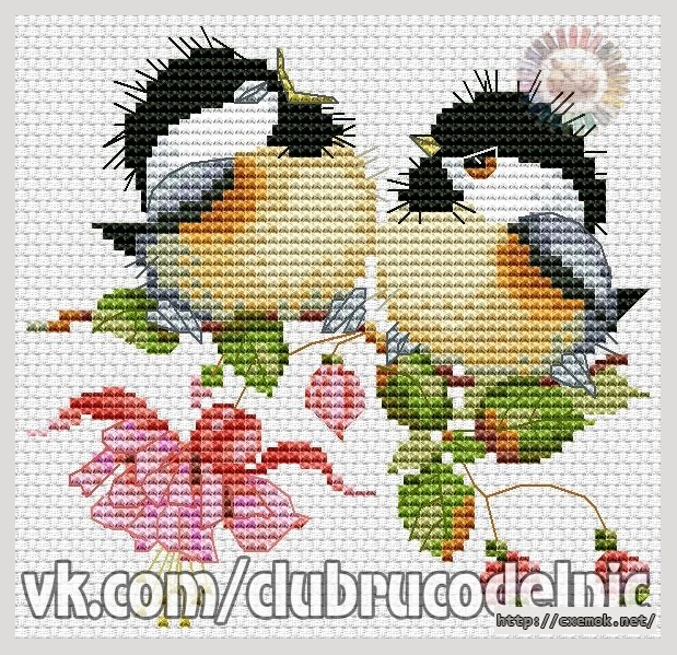 Download embroidery patterns by cross-stitch  - Птенцы на фуксии