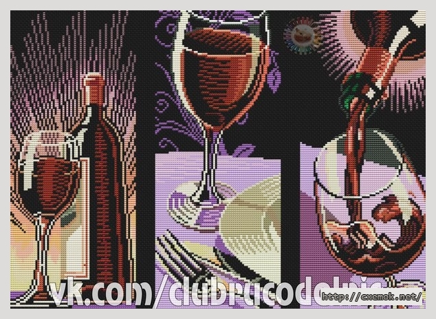 Скачать схемы вышивки нитками / крестом  - Триптих бокал с вином