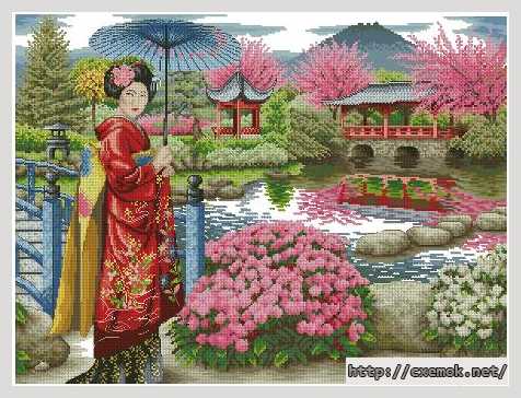 Скачать схему вышивки нитками Японский сад