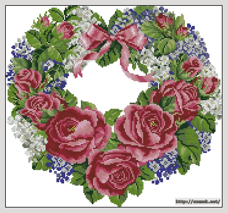 Скачать схемы вышивки нитками / крестом  - Roses and lilac wreath, автор 