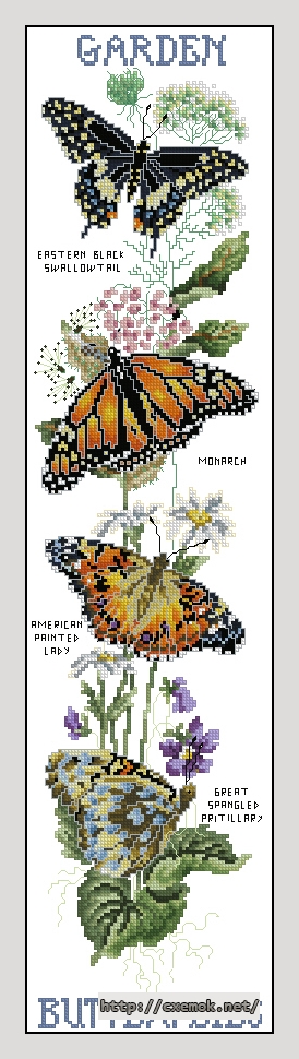Скачать схемы вышивки нитками / крестом  - Garden butterfly, автор 