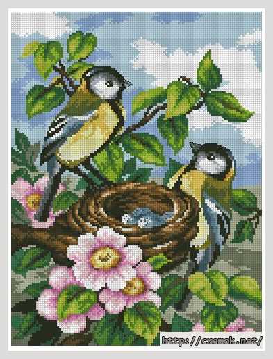 Download embroidery patterns by cross-stitch  - В гнезде