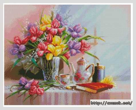 Download embroidery patterns by cross-stitch  - Натюрморт с цветами